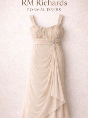 R&M Richards Champagne Glitter Dress 14W Formal Wedding Guest Rhinestone Evening